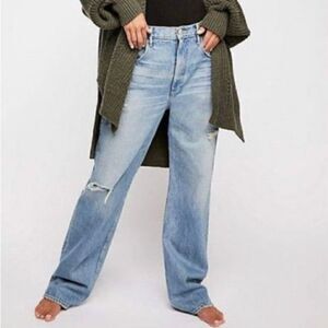 3x1 NYC Addie High Rise Straight Loose Fit Rip Jeans Perrin Women 26 Light Wash